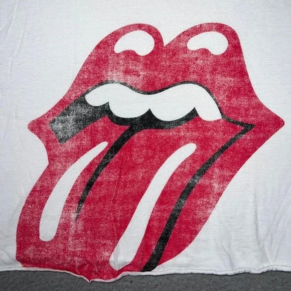 The Rolling Stones Lips and Tongue T Shirt Women's Sz Small White Cropped Tee - Picture 2 of 6